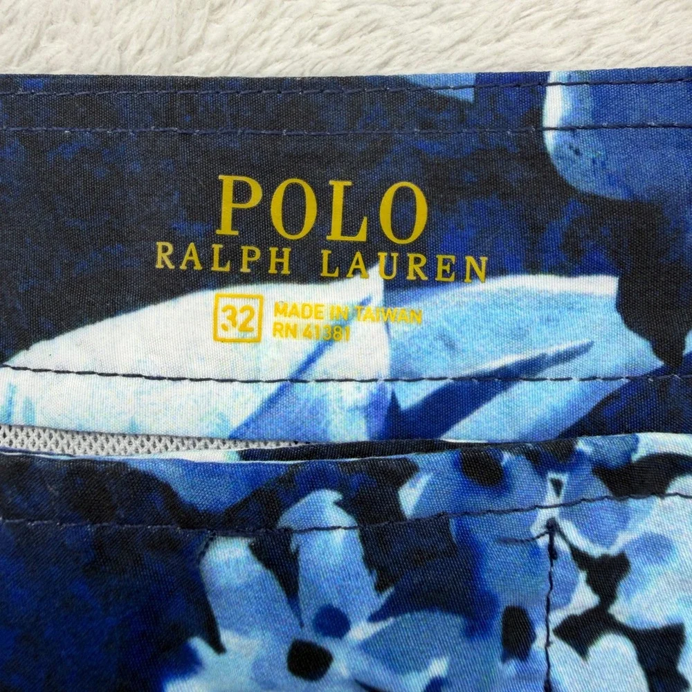 Polo Ralph Lauren Swim Trunks Sz 32 Blue Floral Hibiscus Board Shorts Buckle
